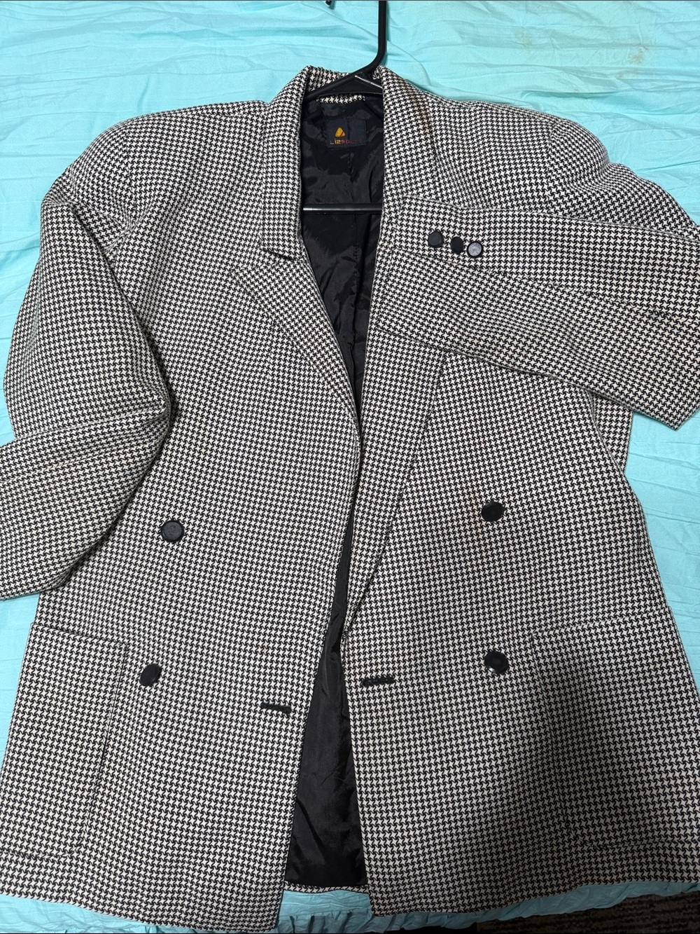 Vintage Lizsport Houndstooth Double-Breasted Blazer - Black & White